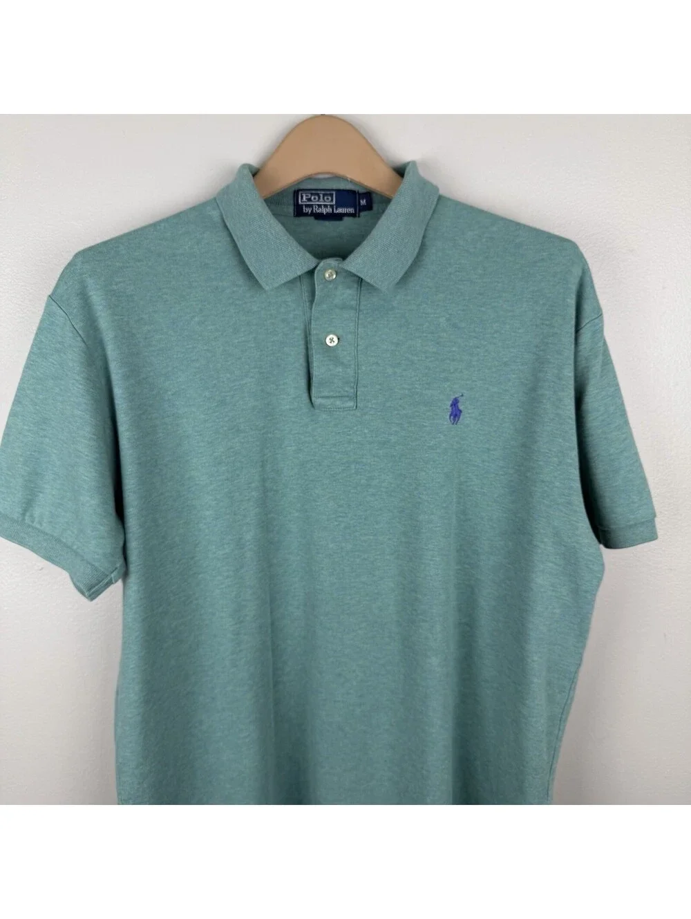 Polo Ralph Lauren Shirt Mens Medium Green Heather Short Sleeve Purple Pony
